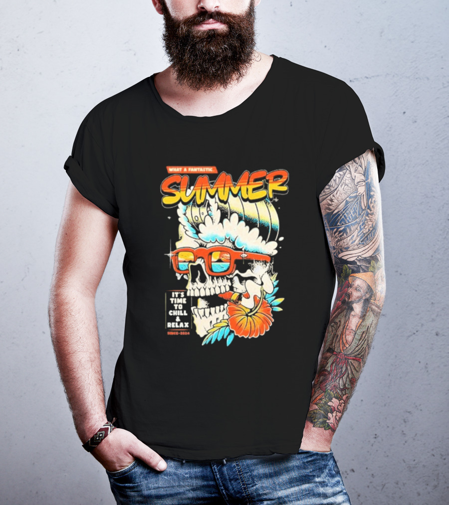 What A Fantastic Summer It's Time To Chill And Relax Skull Surf T-Shirt