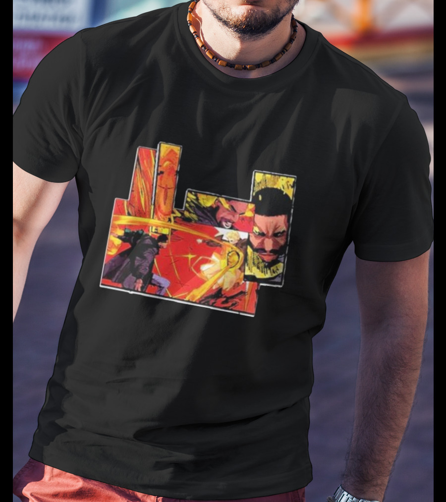 Kid Cudi Moon Man Full Comic Style Dynamic Red And Yellow Panels T-Shirt