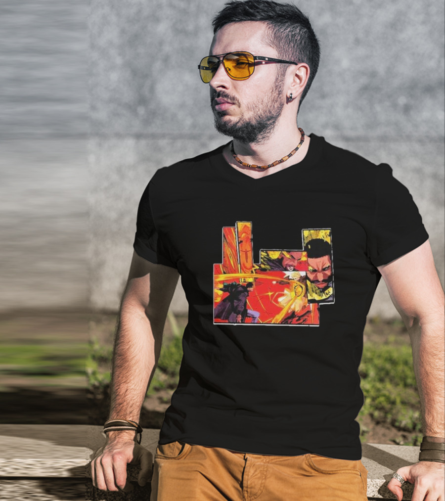 Kid Cudi Moon Man Full Comic Style Dynamic Red And Yellow Panels T-Shirt