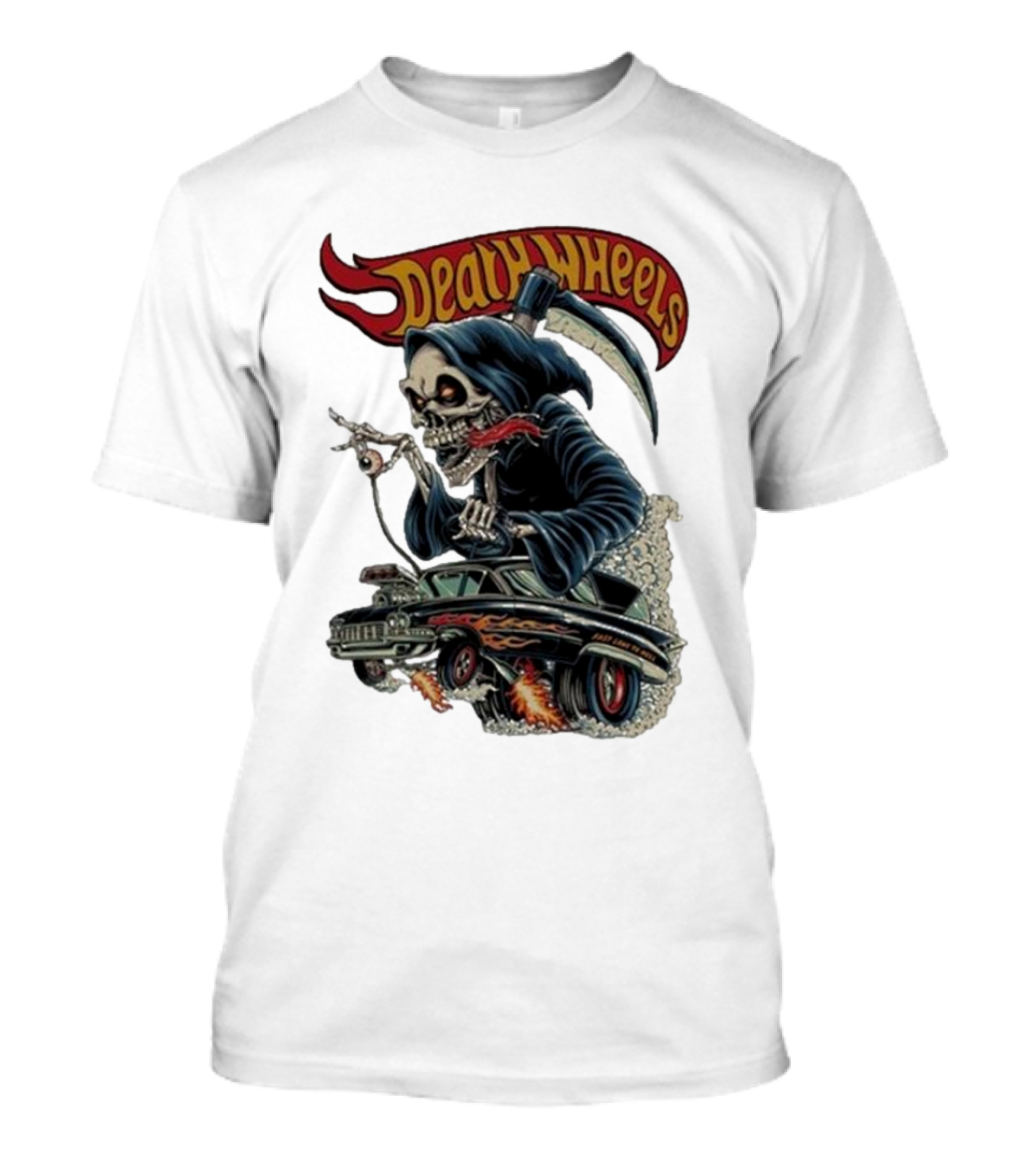 Deadly Wheels Krisna Okky Death Wheels Grim Reaper Driving Flaming Car T-Shirt