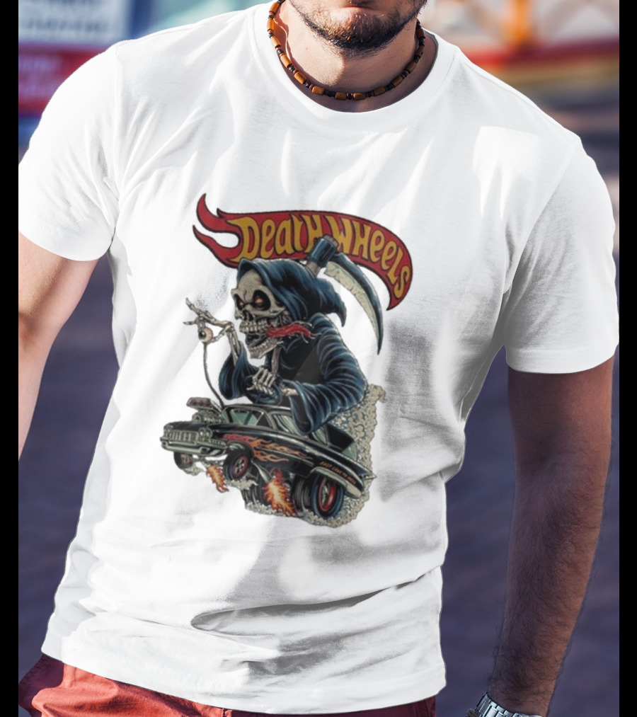 Deadly Wheels Krisna Okky Death Wheels Grim Reaper Driving Flaming Car T-Shirt