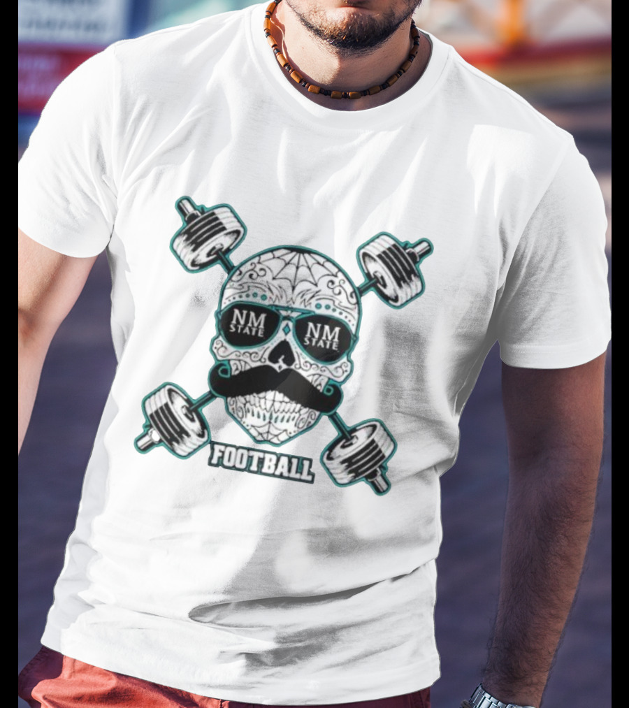 NM State Los Aggies Football Skull With Dumbbells T-Shirt