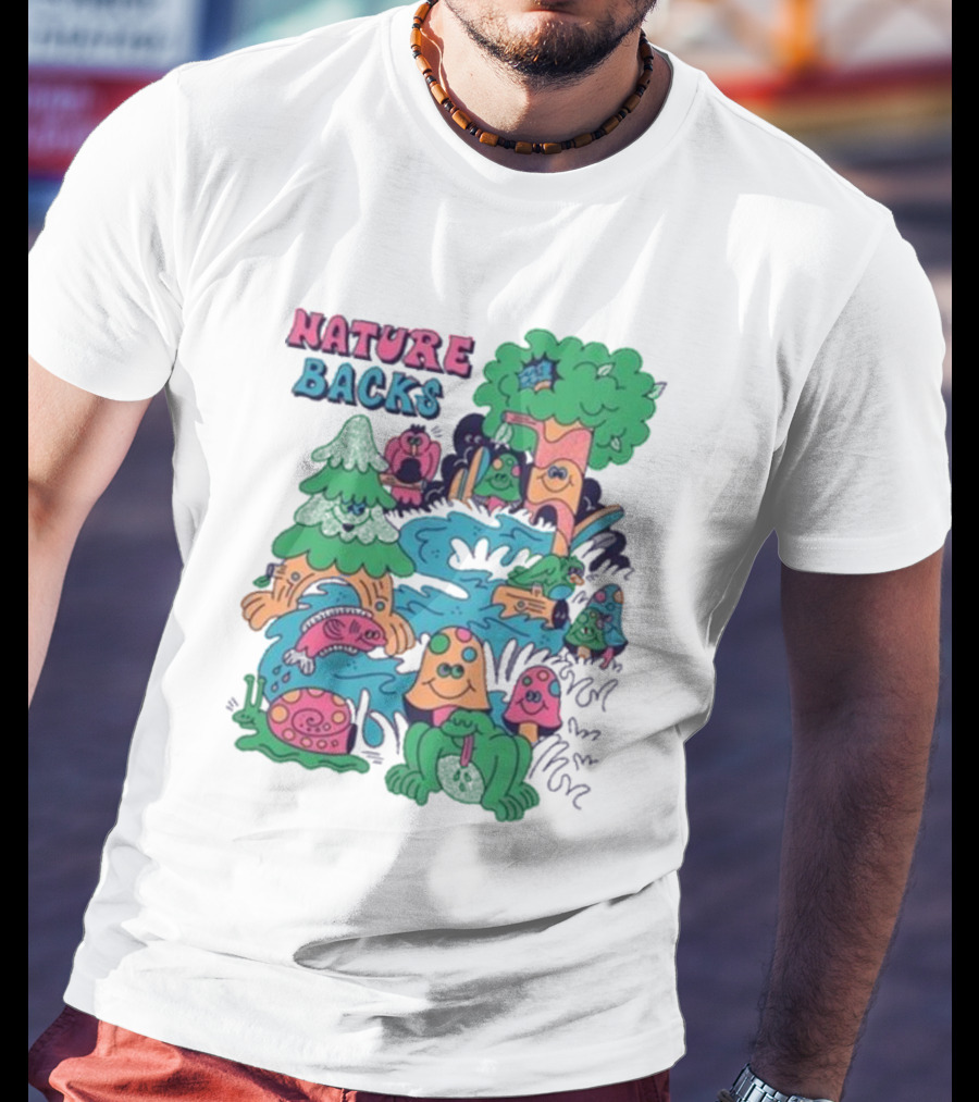 Nature Backs Funky Forest With Colorful Cartoon Animals And Trees T-Shirt