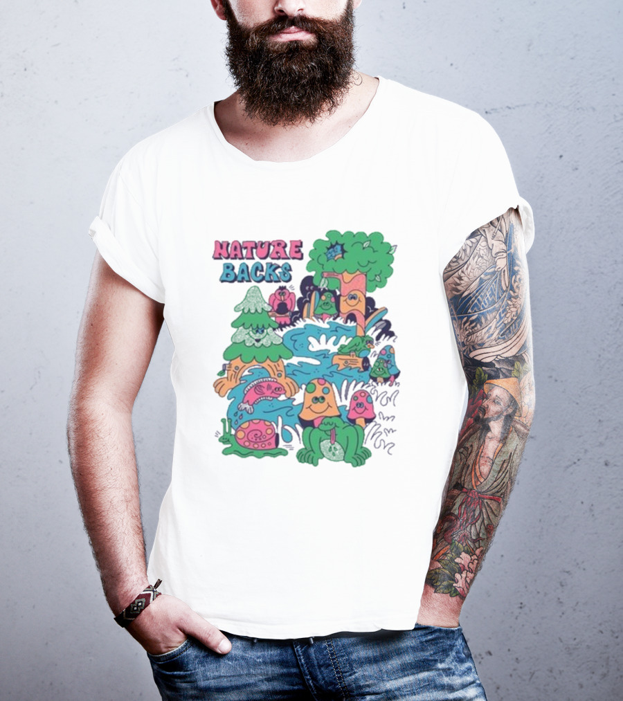 Nature Backs Funky Forest With Colorful Cartoon Animals And Trees T-Shirt