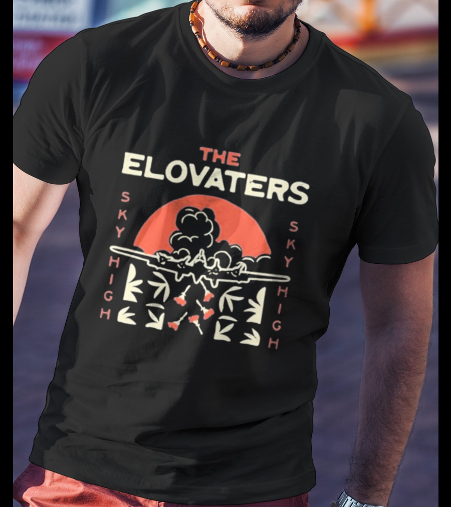 The Elovaters Sky High Airplane Sunset Floral Elements T-Shirt