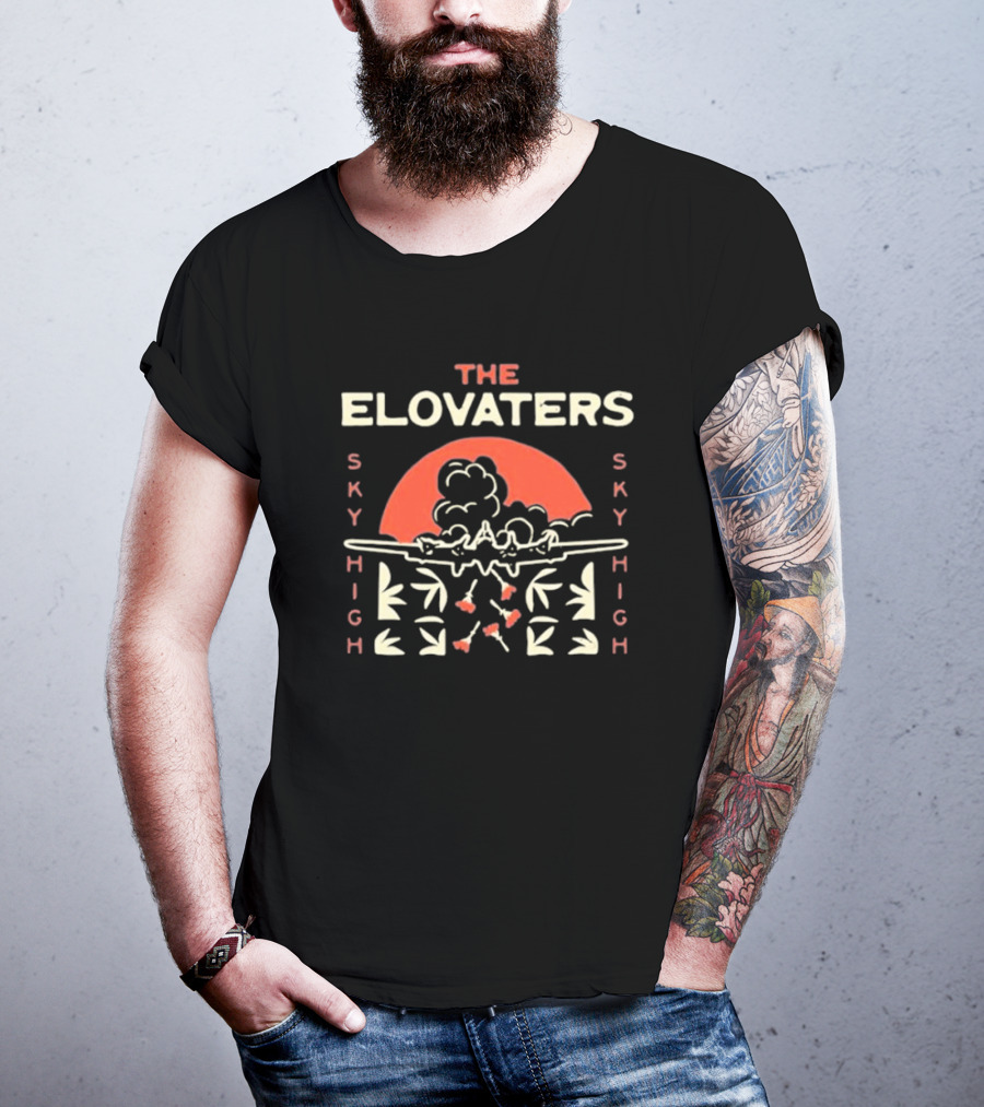 The Elovaters Sky High Airplane Sunset Floral Elements T-Shirt