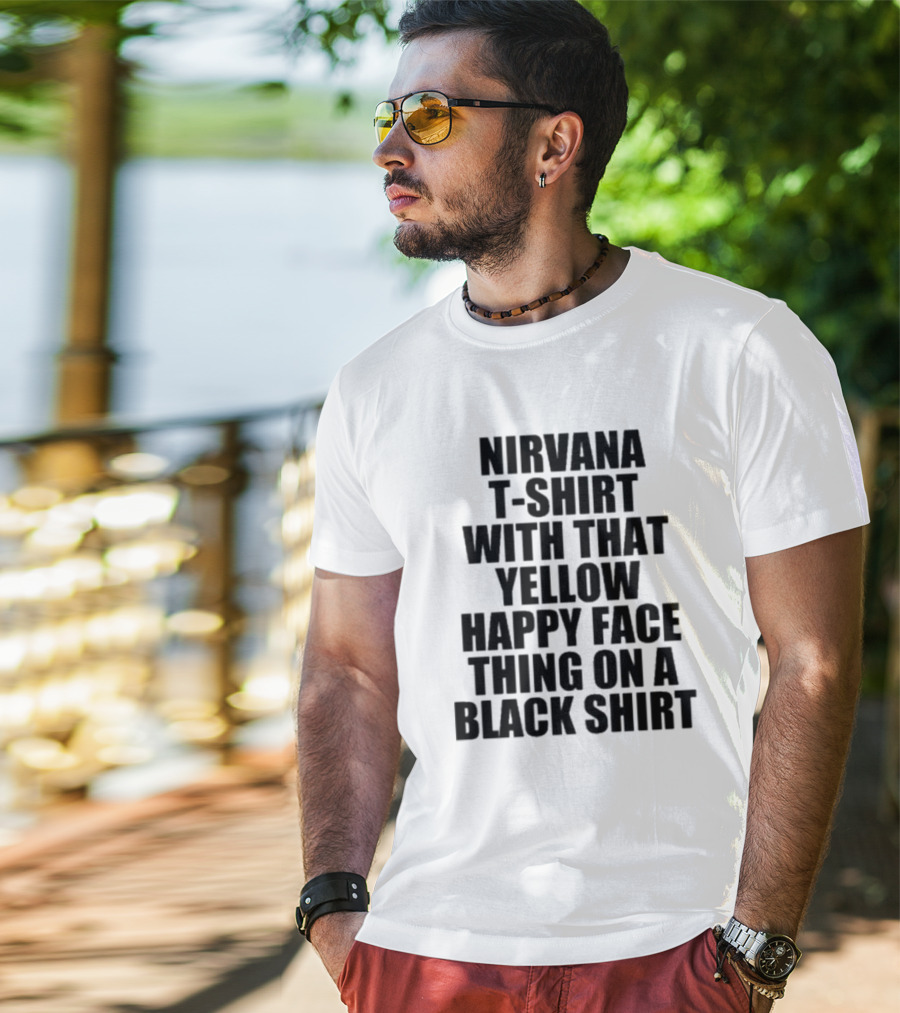 Nirvana T-Shirt With That Yellow Happy Face Thing On A Black T-Shirt