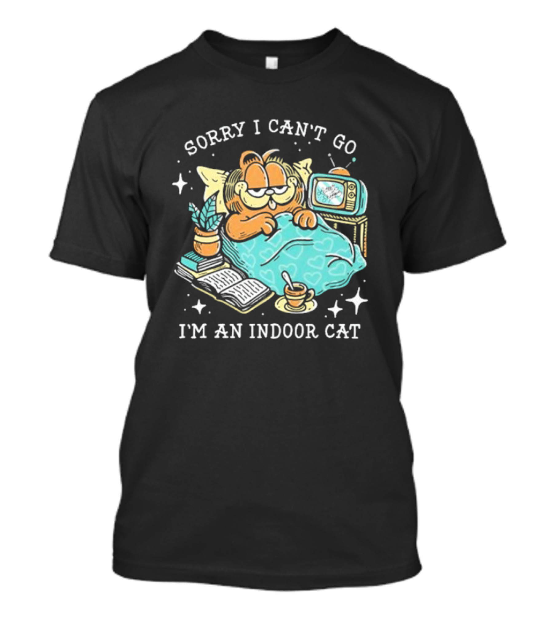 Sorry I Can’t Go I’m An Indoor Cat Funny Garfield Bedtime Relaxation T-Shirt