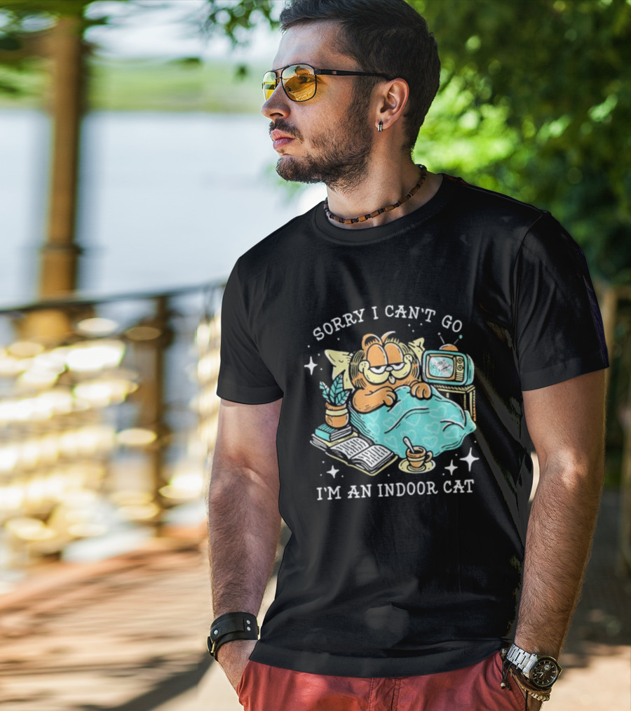Sorry I Can’t Go I’m An Indoor Cat Funny Garfield Bedtime Relaxation T-Shirt
