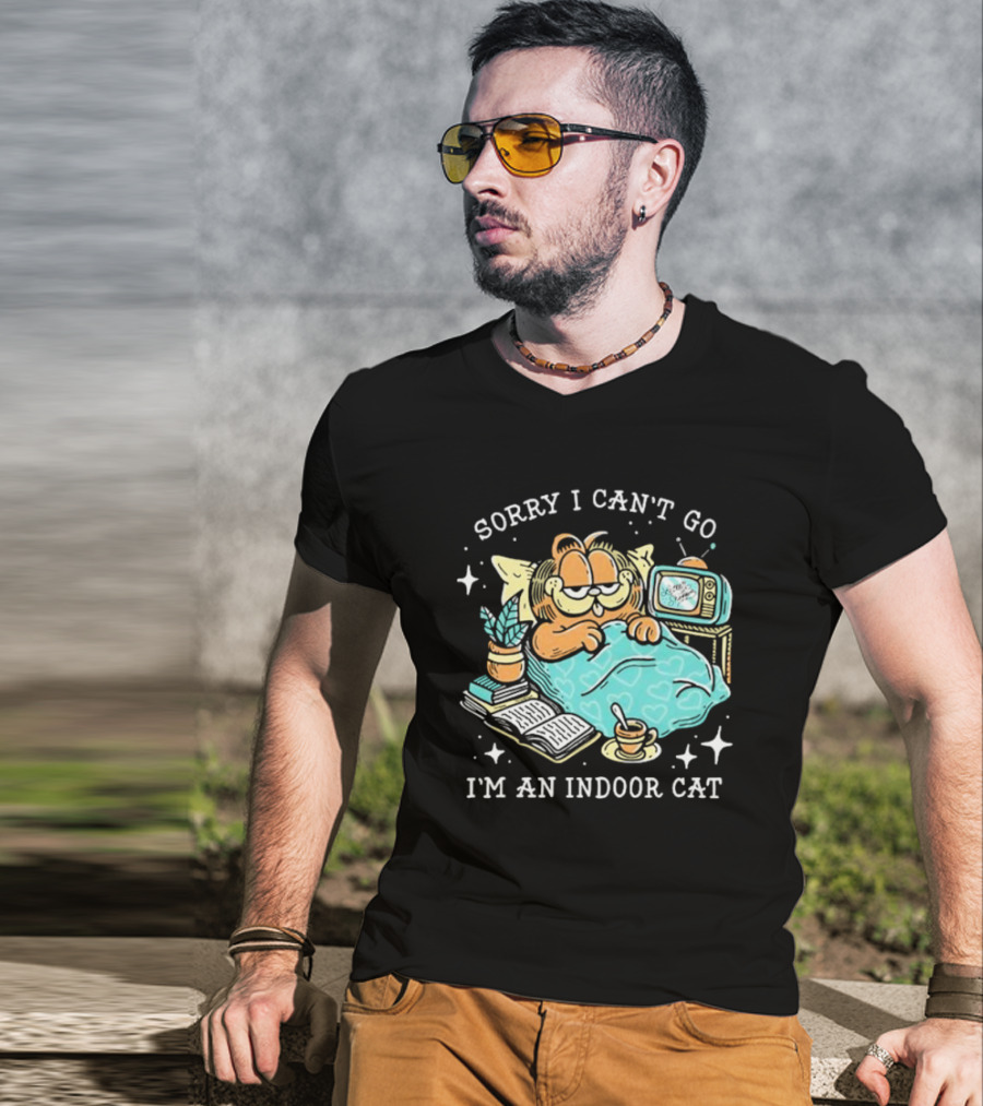 Sorry I Can’t Go I’m An Indoor Cat Funny Garfield Bedtime Relaxation T-Shirt