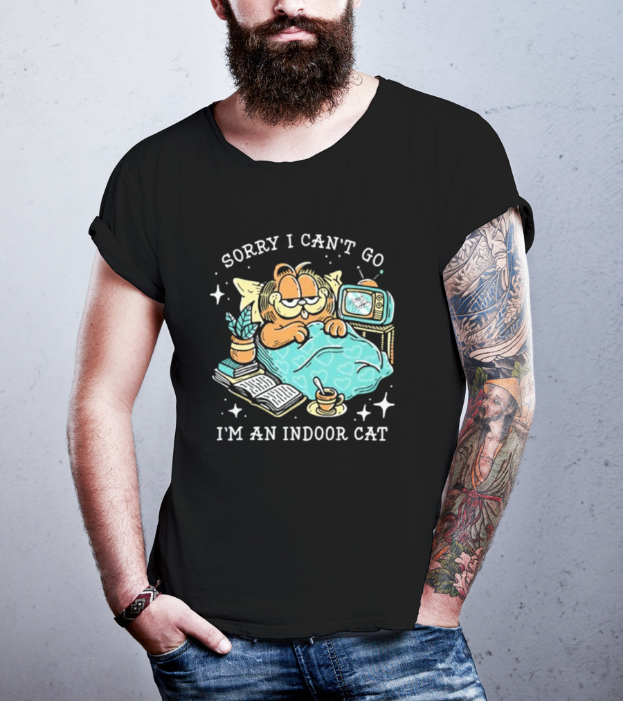 Sorry I Can’t Go I’m An Indoor Cat Funny Garfield Bedtime Relaxation T-Shirt