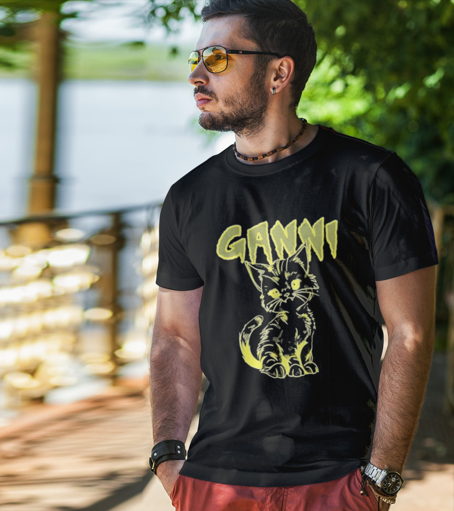 Ganni Relaxed Cat Graphic Yellow Neon T-Shirt