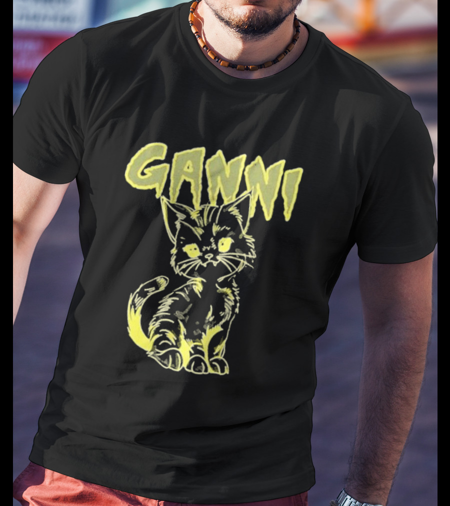 Ganni Relaxed Cat Graphic Yellow Neon T-Shirt