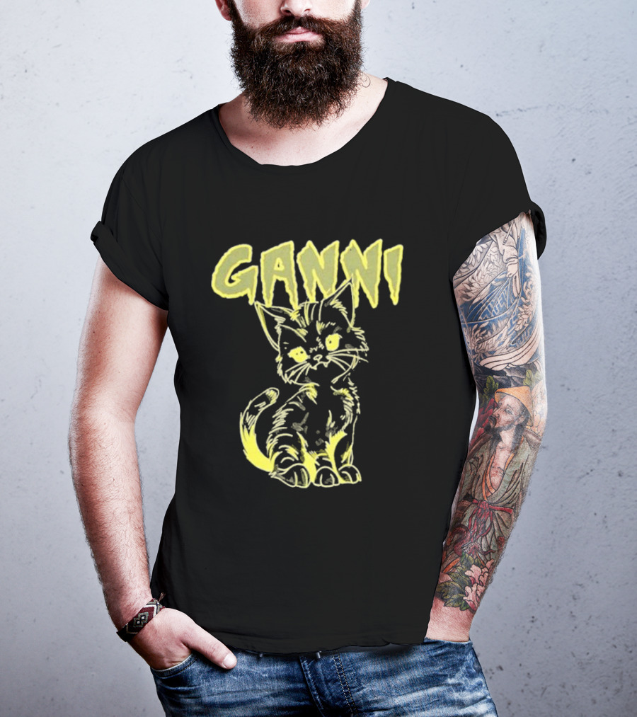 Ganni Relaxed Cat Graphic Yellow Neon T-Shirt