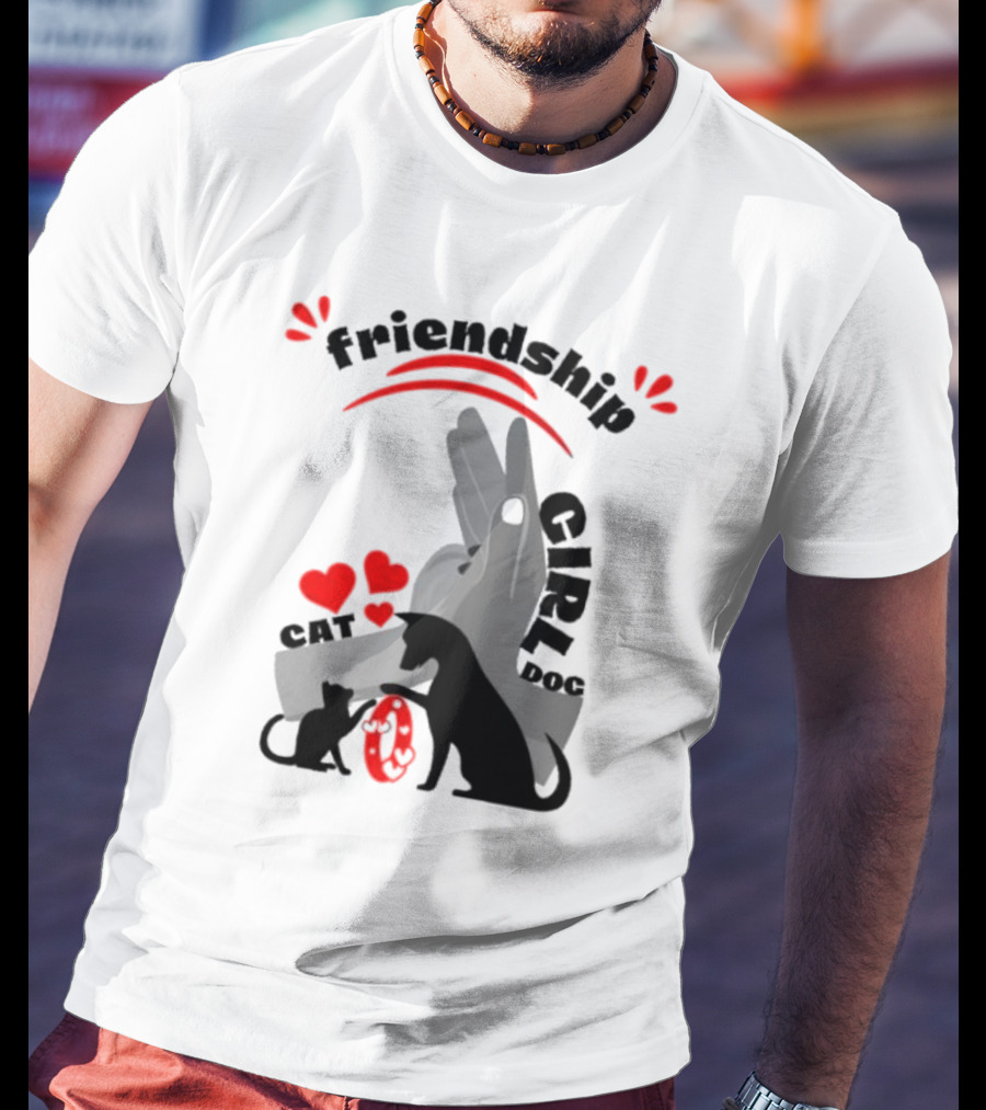 Friendship Girl Cat Dog Pet Pal Hearts T-Shirt