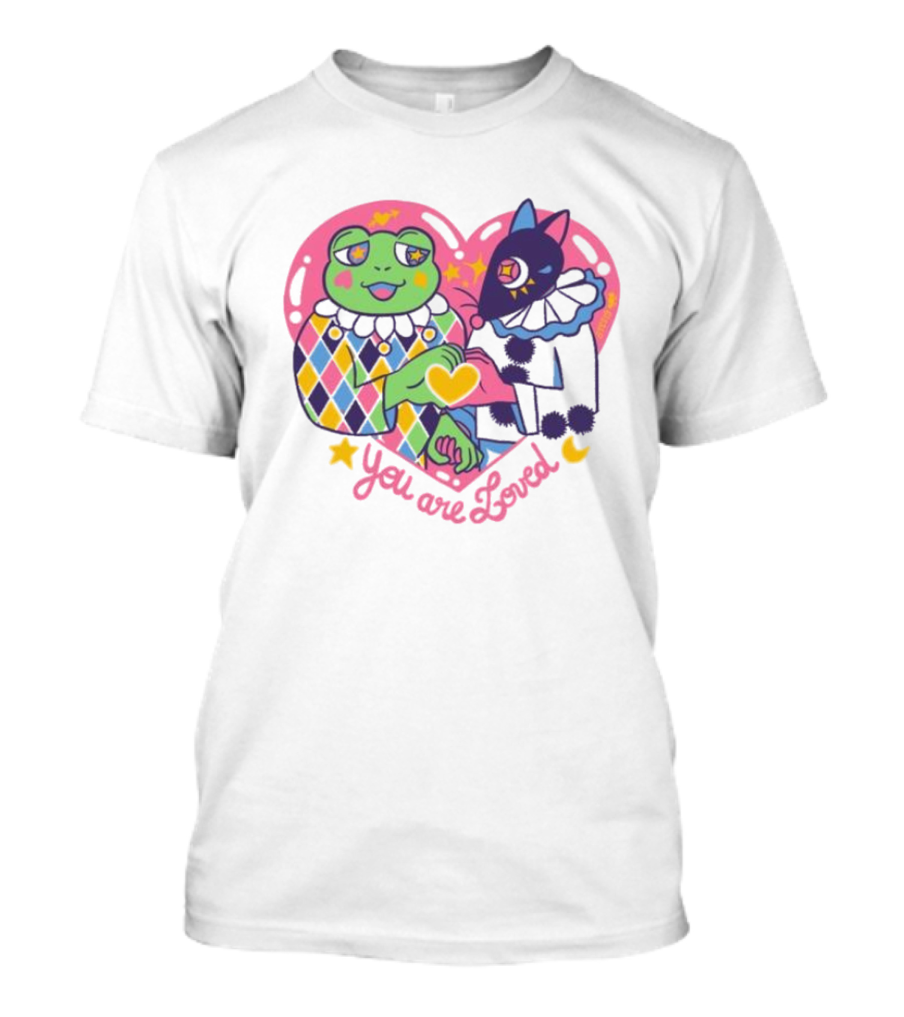 You Are Loved Harlequin X Pierrot Clown Heart Connection T-Shirt