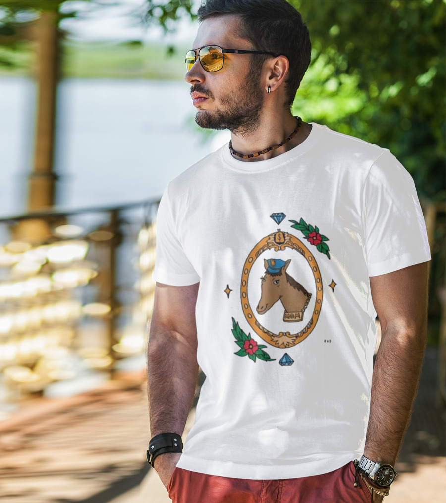 Horse Cop Mom Badge With Floral Ornament And Jewel Icons T-Shirt