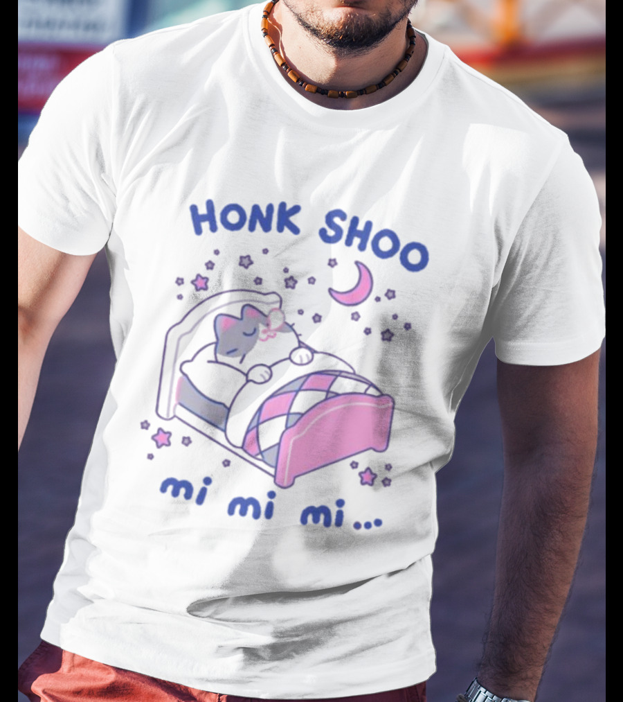 Honk Shoo Mi Mi Mi Cat Sleeping Under Moon And Stars T-Shirt