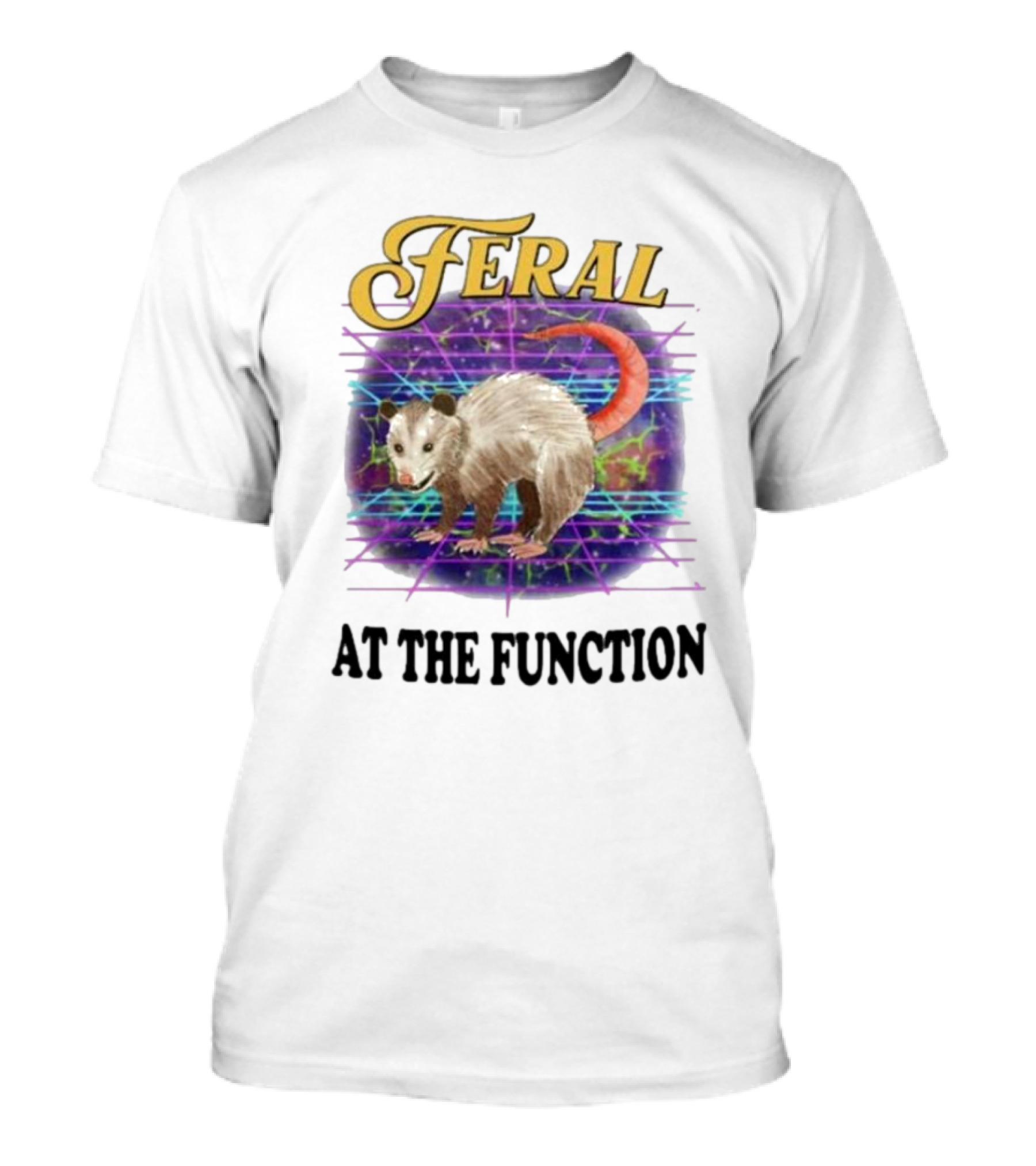 Feral At The Function Retro Possum Neon Grid T-Shirt