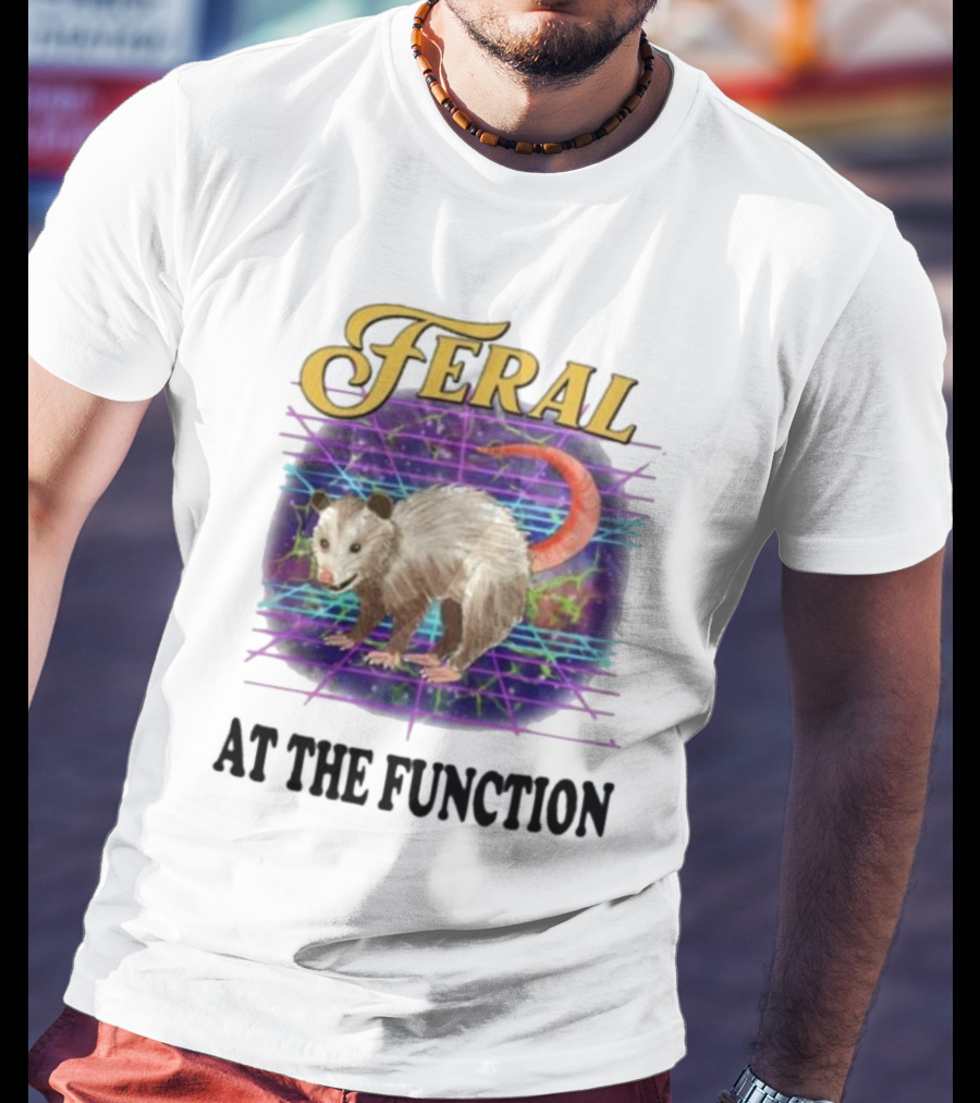 Feral At The Function Retro Possum Neon Grid T-Shirt