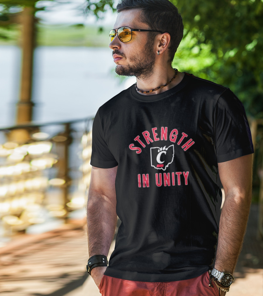 Cincinnati Bearcats Strength In Unity Ohio Outline With Bearcat Paw T-Shirt