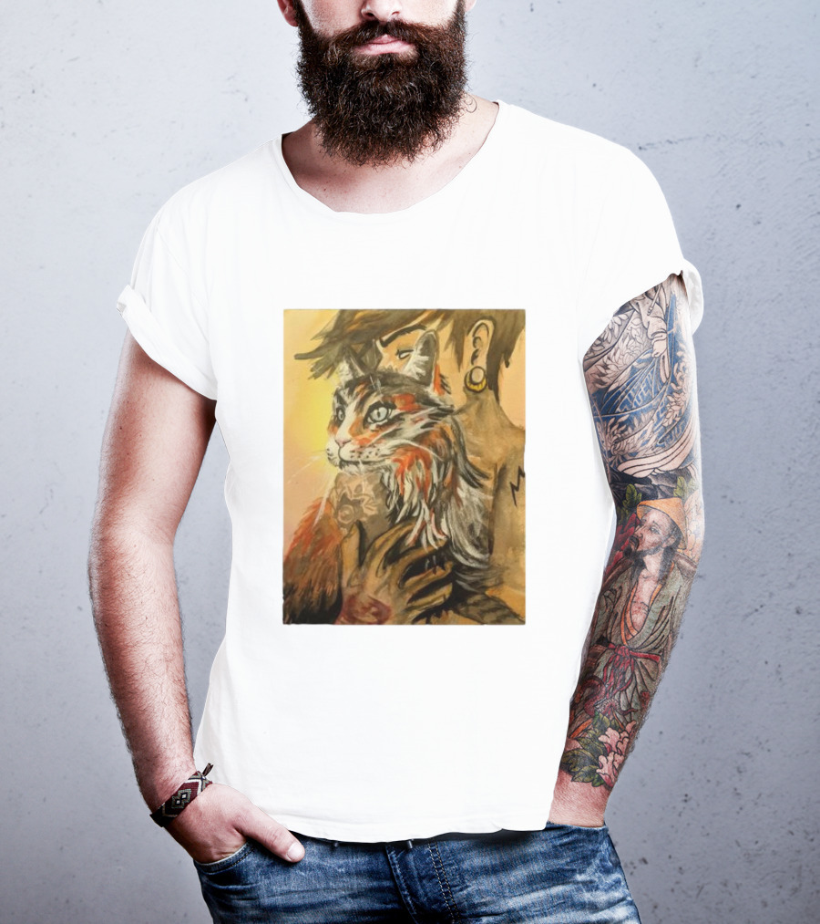 Companionship Megan Watkins Cat And Person With Tattoo And Ear Gauge T-Shirt