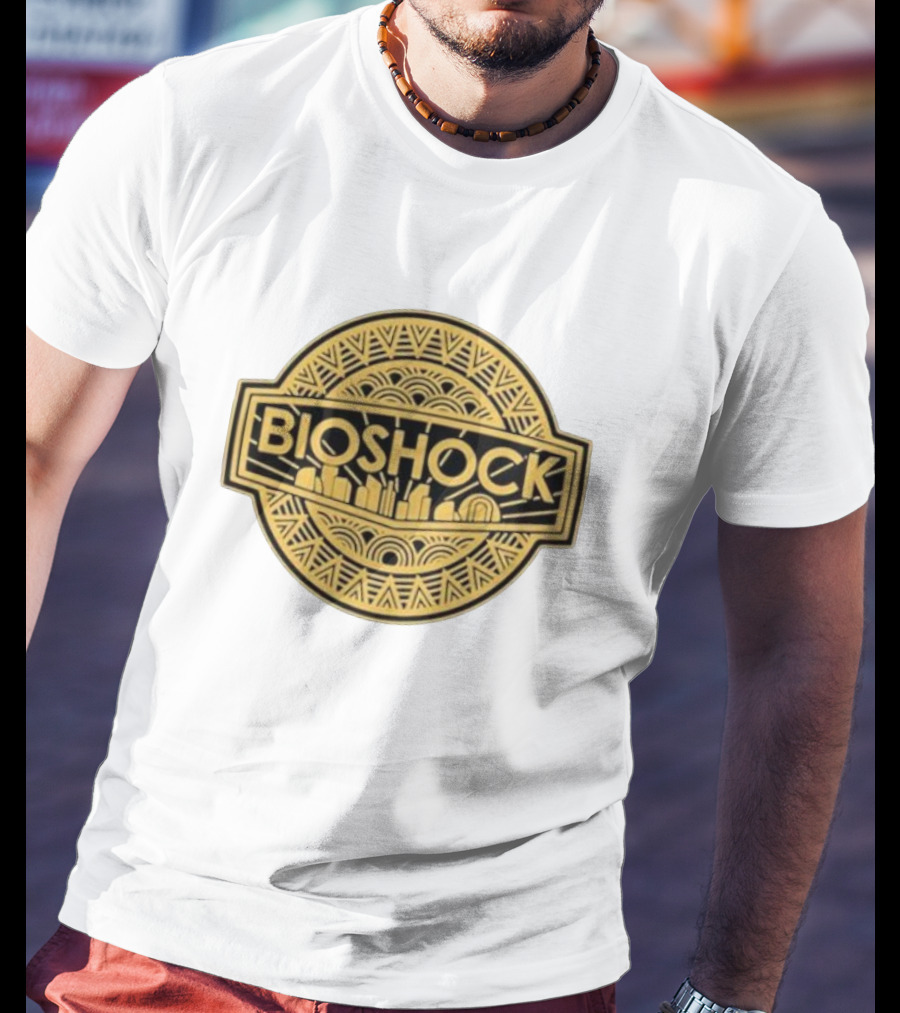 Bioshock Art Deco Golden Emblem With Cityscape T-Shirt