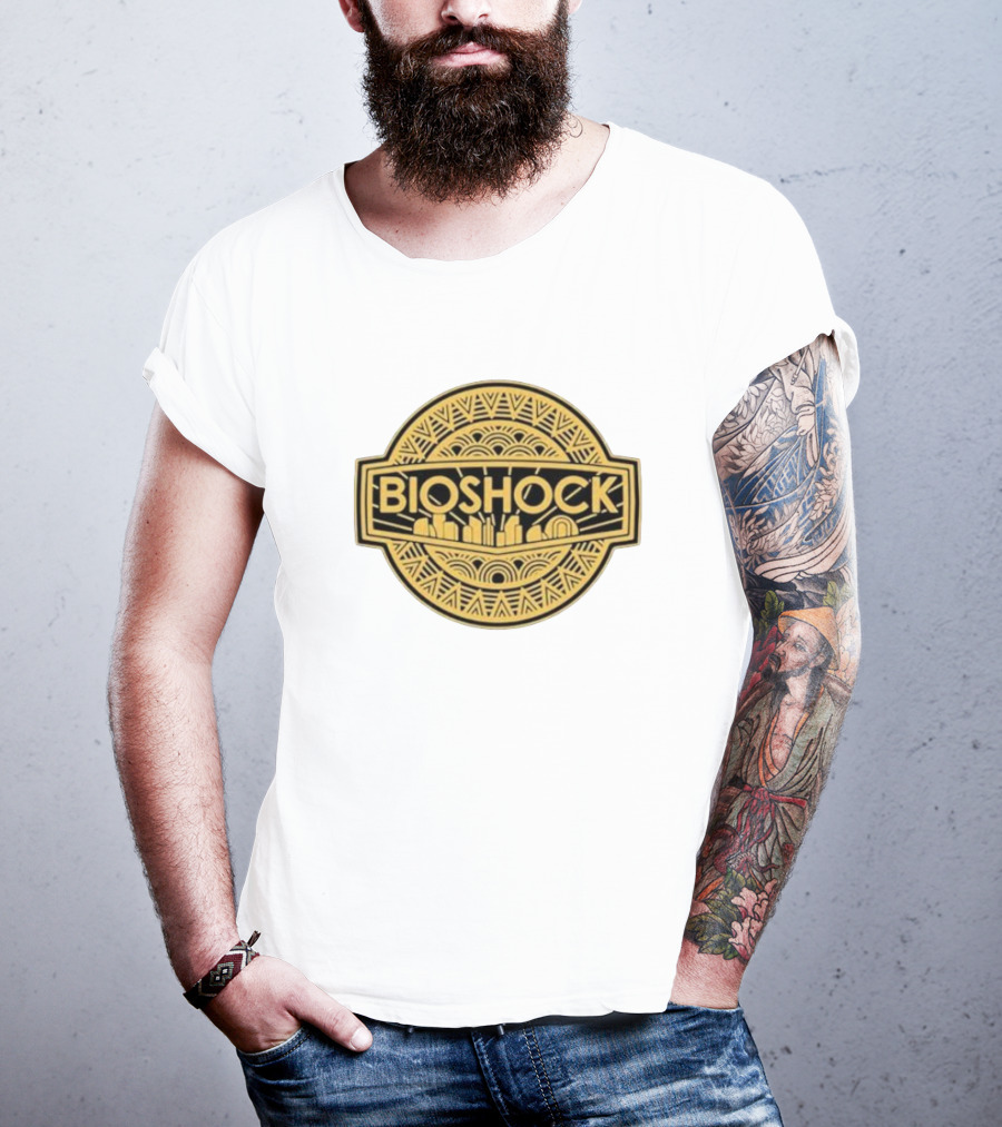 Bioshock Art Deco Golden Emblem With Cityscape T-Shirt