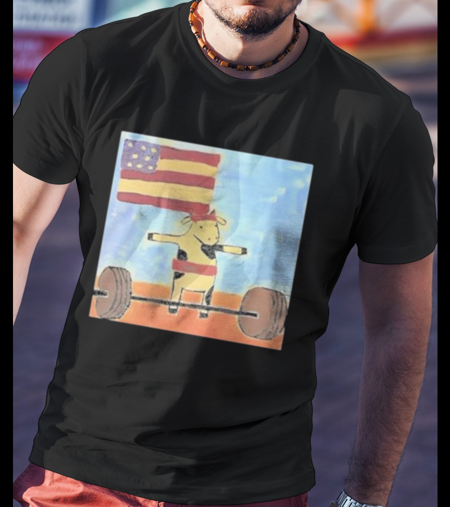 Lean Beef Patty American Flag Deadlifting Cow T-Shirt