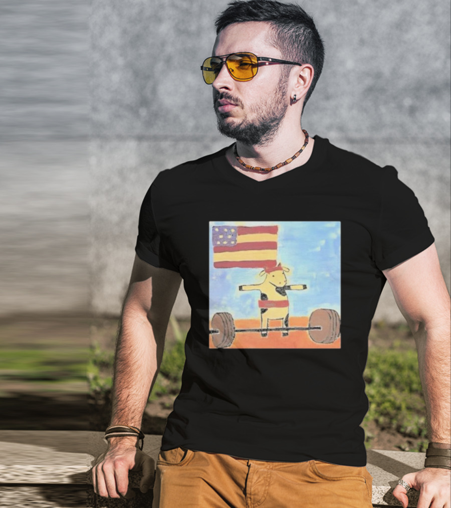 Lean Beef Patty American Flag Deadlifting Cow T-Shirt