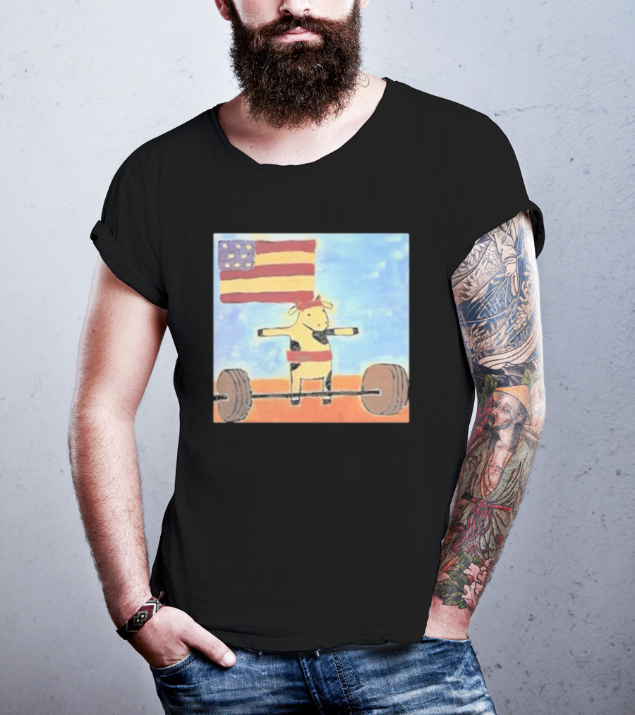 Lean Beef Patty American Flag Deadlifting Cow T-Shirt