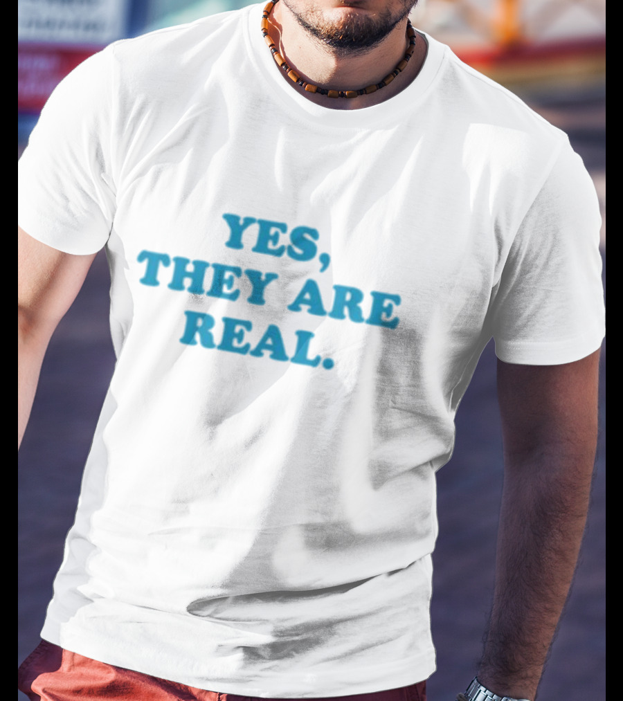 Mitchell Yes They Are Real Bold Blue Text T-Shirt