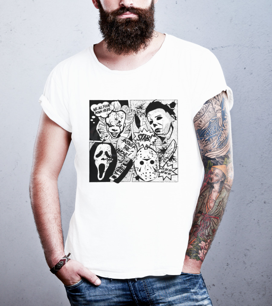 Horror Icons Mashup: We All Float Down Here Answer The Phone Stab Oh Oh Oh Wh Wh Wh T-Shirt