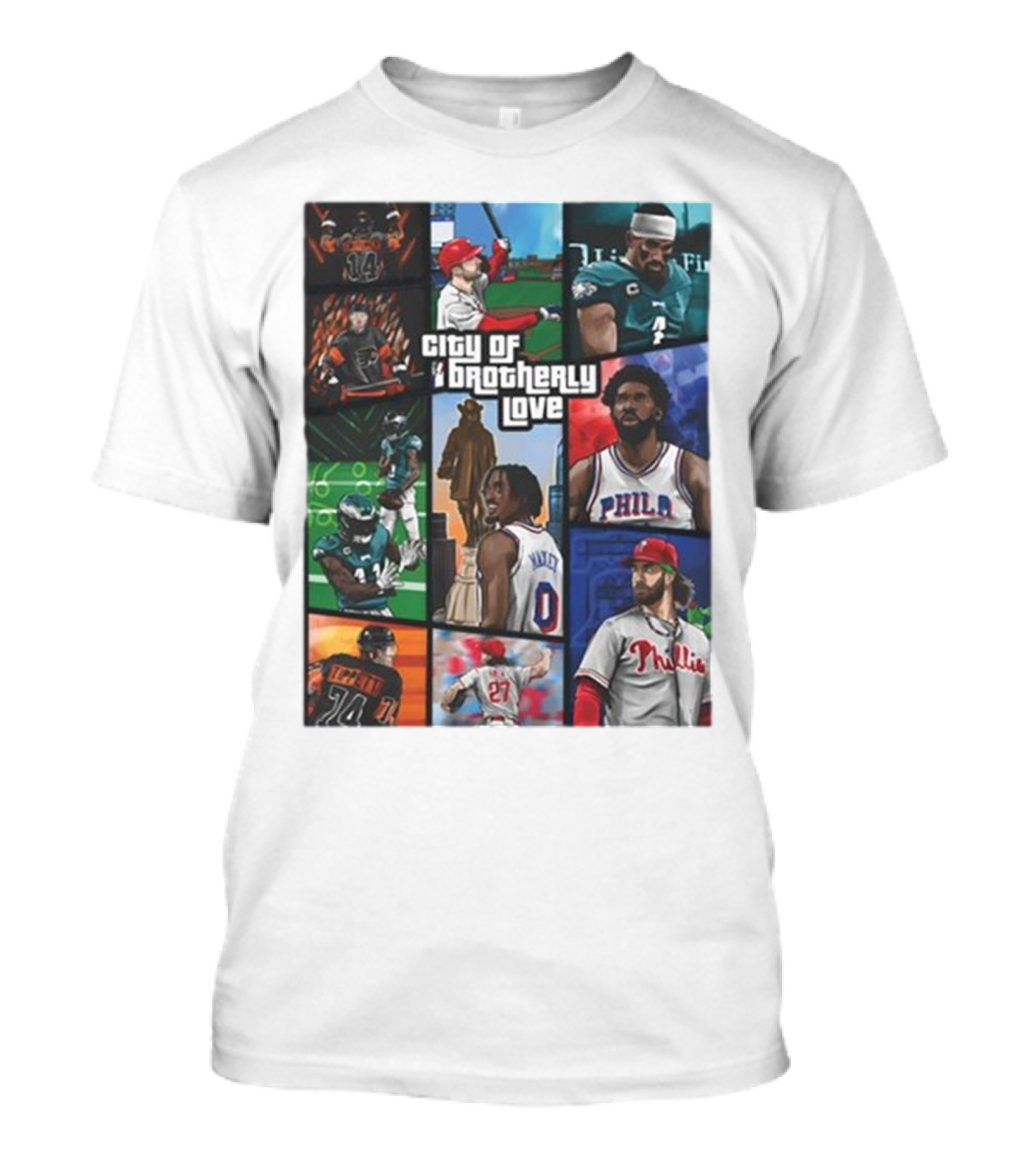 Saramart Gta X Philly Eagles Sixers Phillies City Of Brotherly Love T-Shirt