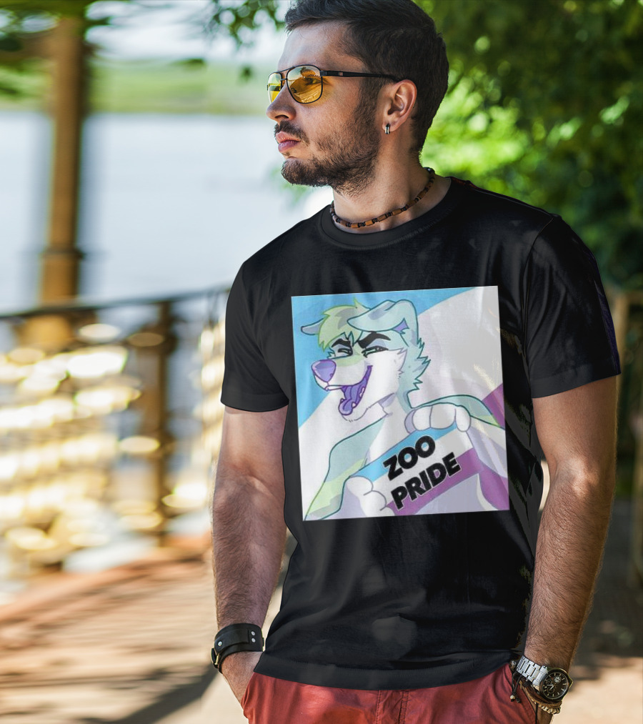 Zoo Pride Furry Character Holding Flag T-Shirt