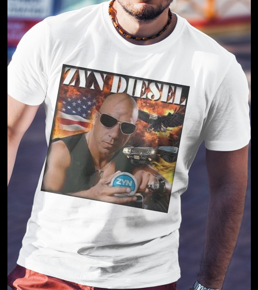 Zyn Diesel American Bald Eagle And Muscle Car Background T-Shirt