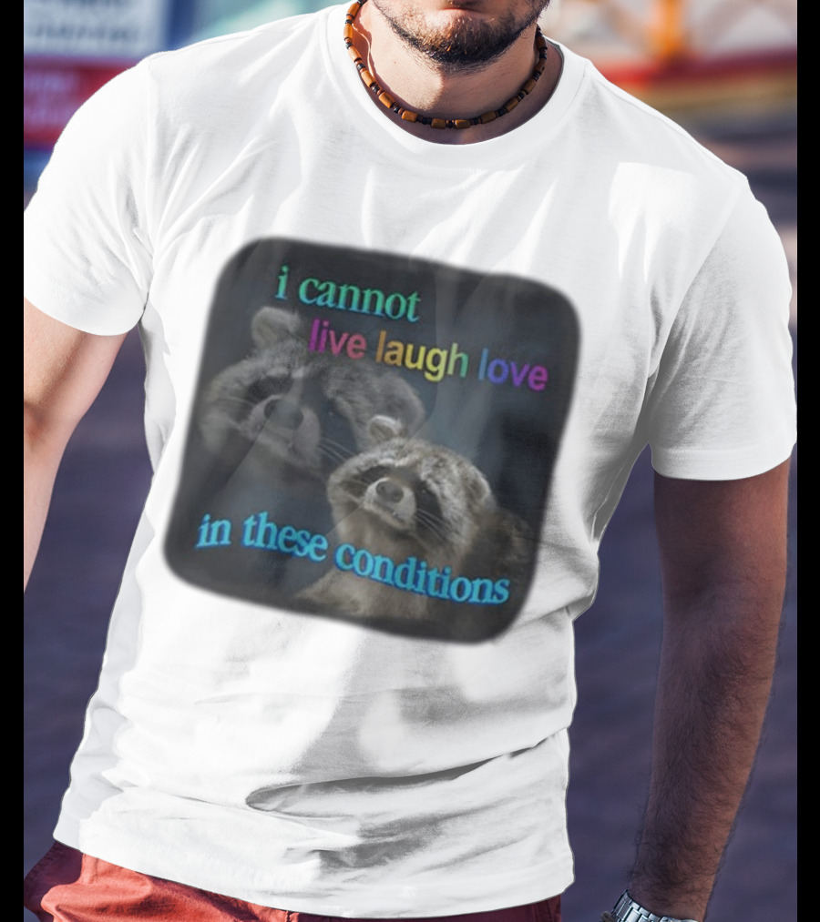 I Cannot Live Laugh Love In These Conditions Raccoon Duo Reality Check T-Shirt