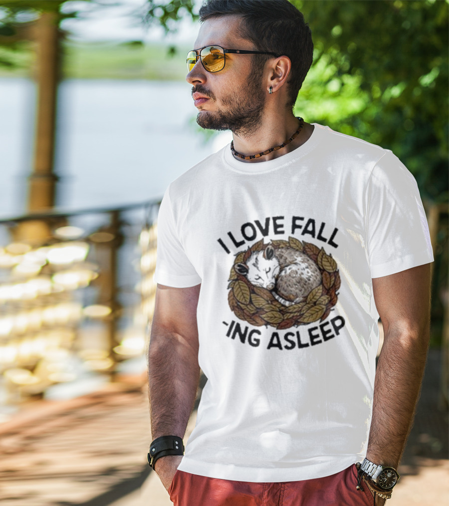 I Love Fall -ing Asleep Cozy Autumn Leaves Sheep T-Shirt