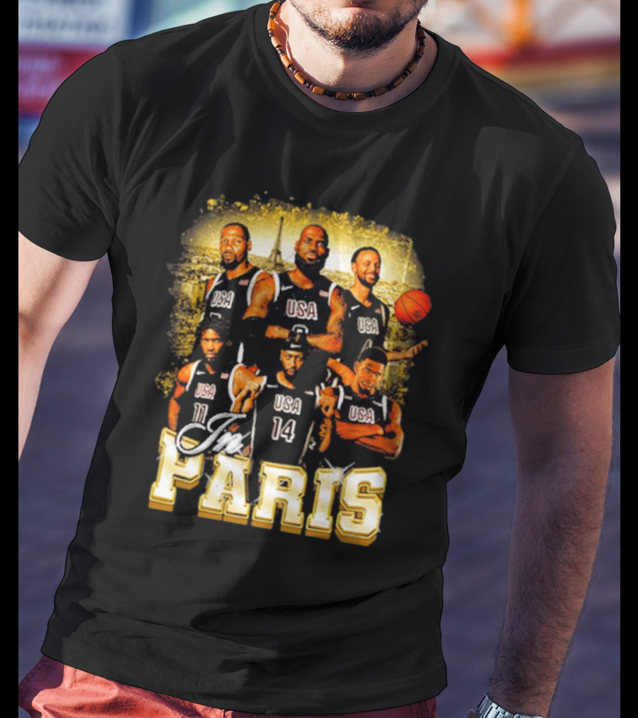 USA Basketball Players In Paris Eiffel Tower T-Shirt