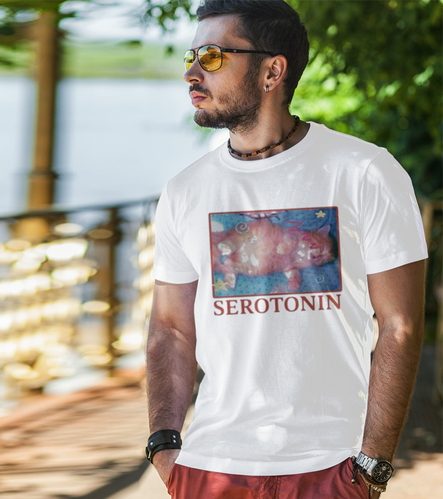 K45ink Serotonin Cat With Stars And Spirals T-Shirt