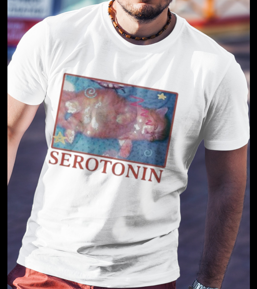 K45ink Serotonin Cat With Stars And Spirals T-Shirt
