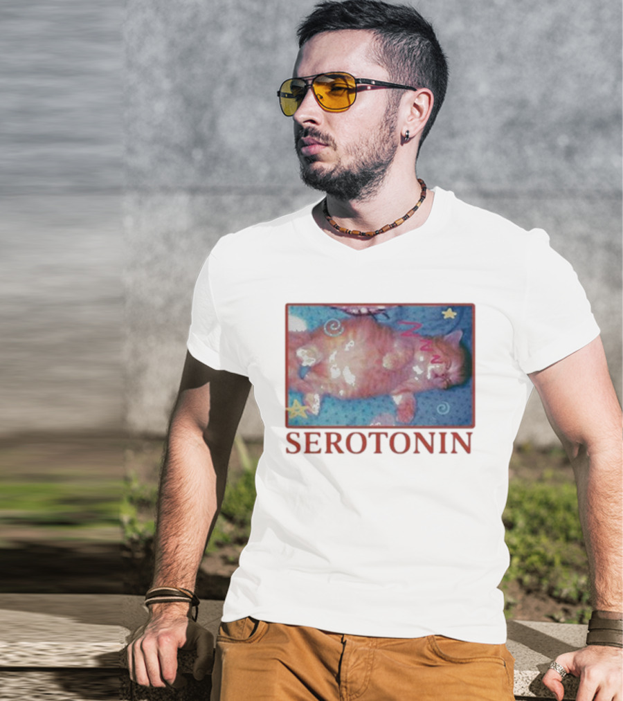 K45ink Serotonin Cat With Stars And Spirals T-Shirt