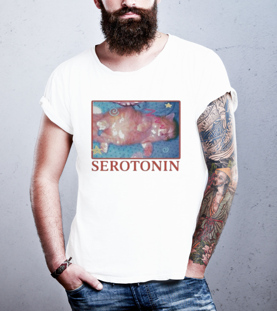 K45ink Serotonin Cat With Stars And Spirals T-Shirt