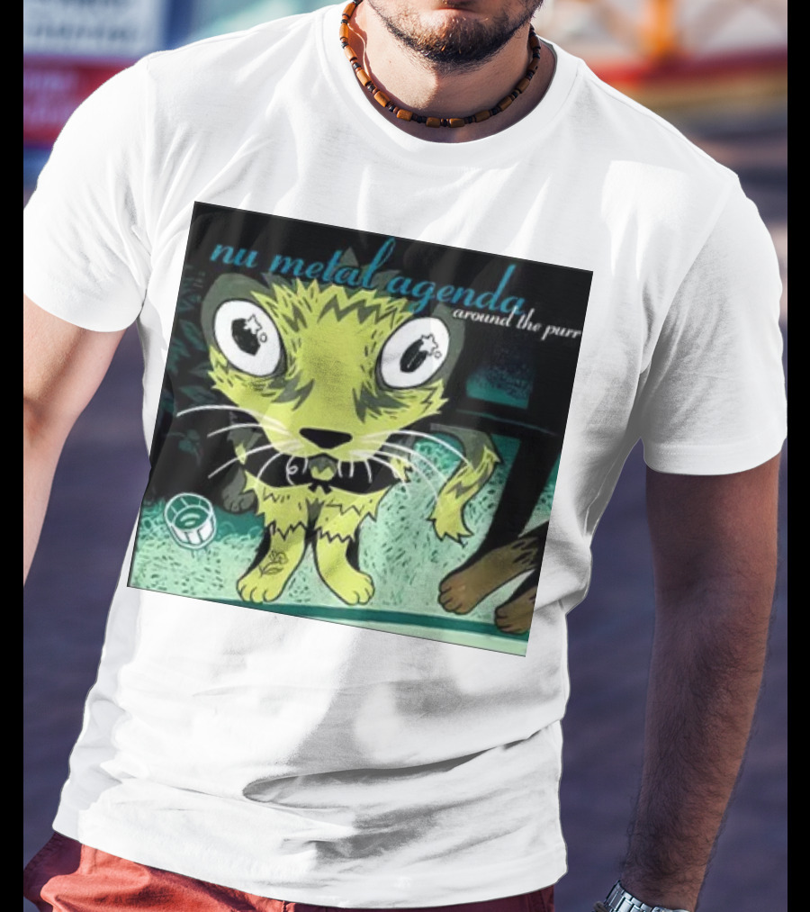 Nu Metal Agenda Around The Purr Feline Illustration With Swirling Colors And Bold Letters T-Shirt