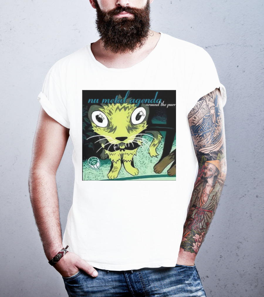 Nu Metal Agenda Around The Purr Feline Illustration With Swirling Colors And Bold Letters T-Shirt