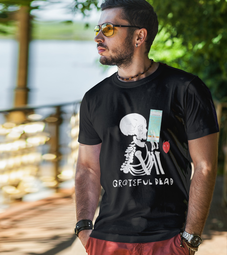 Grateful Dead Friends Of The Devils Skeleton With Ticket And Red Devil Head T-Shirt
