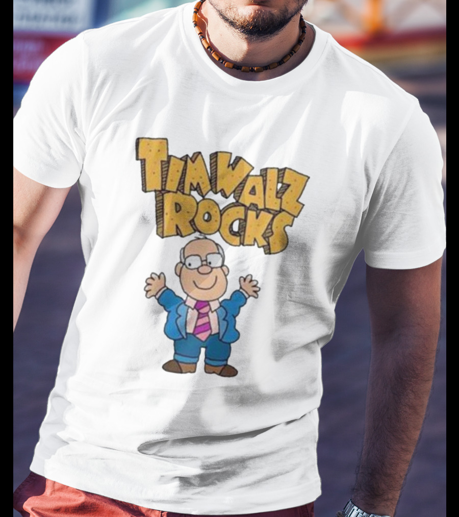 Tim Walz Rocks Cartoon Character In Tie And Suit T-Shirt
