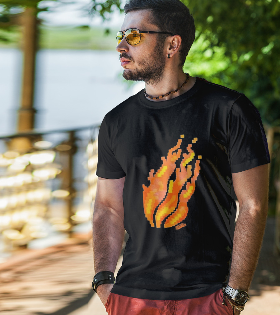Fire Pixel Flame McLovin Burn Sunset Pixels T-Shirt