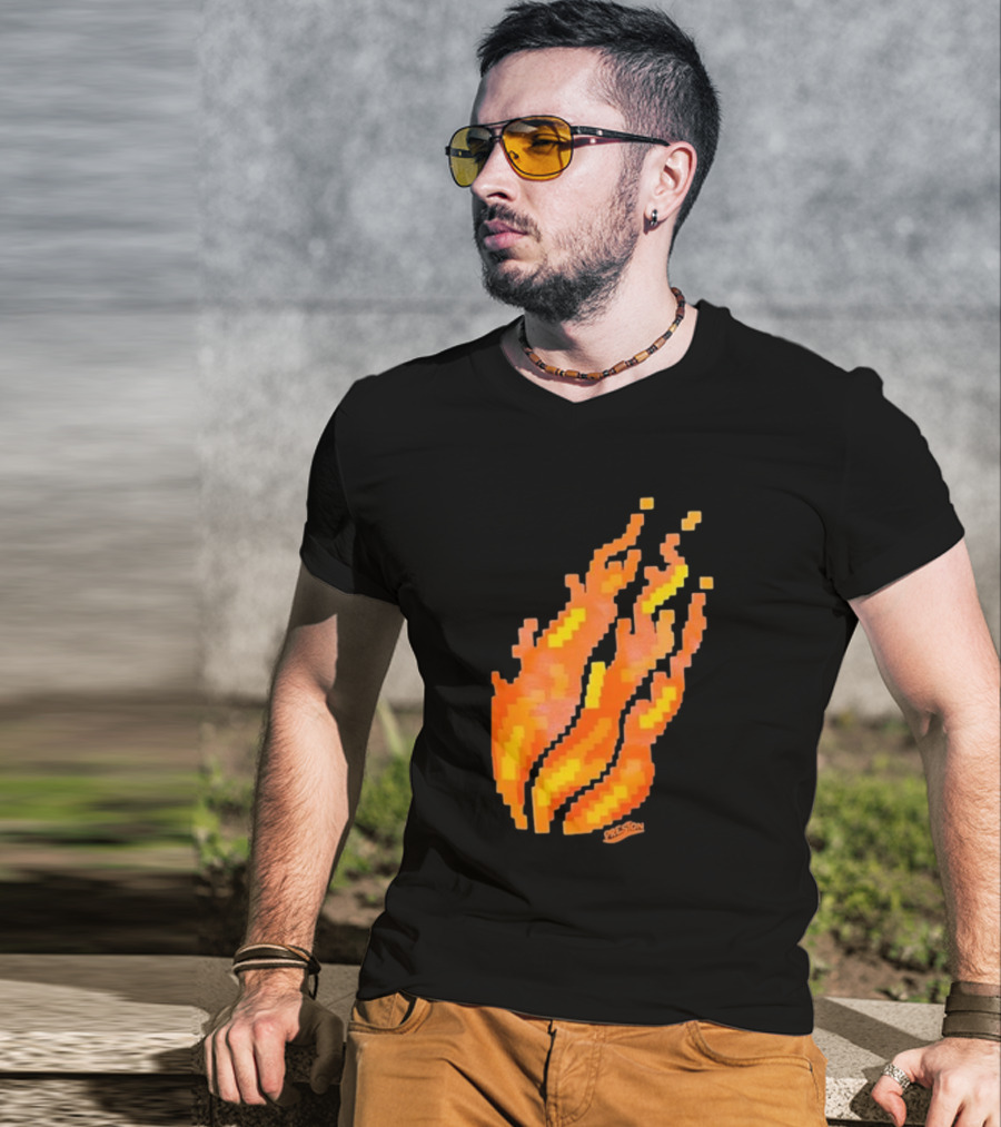 Fire Pixel Flame McLovin Burn Sunset Pixels T-Shirt