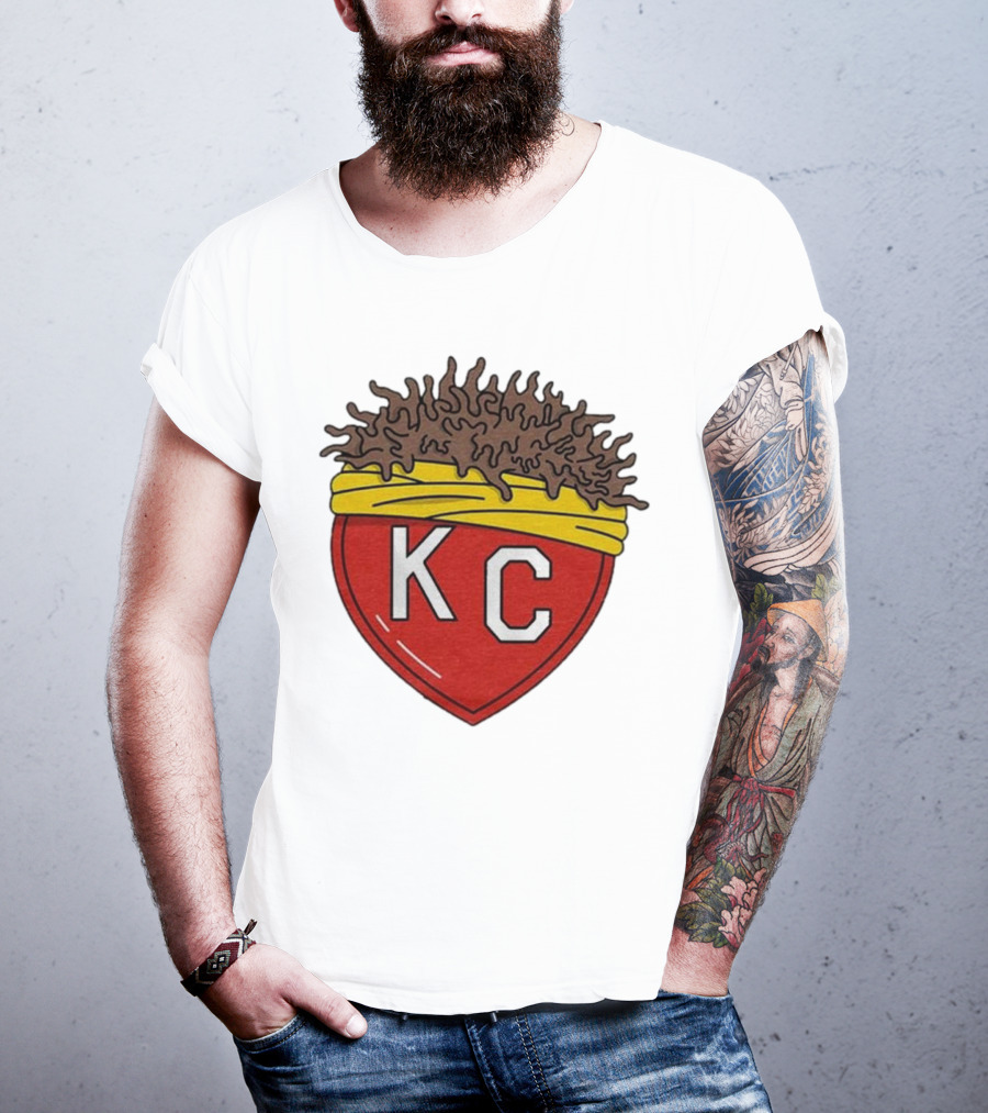 KC Franchise Heart Emblem With Brown Hair And Yellow Band T-Shirt